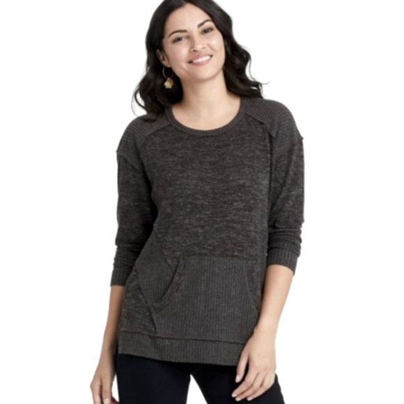 Knox Rose Tops - Knox Rose Women’s Long Sleeve Front Pocket Charcoal Top